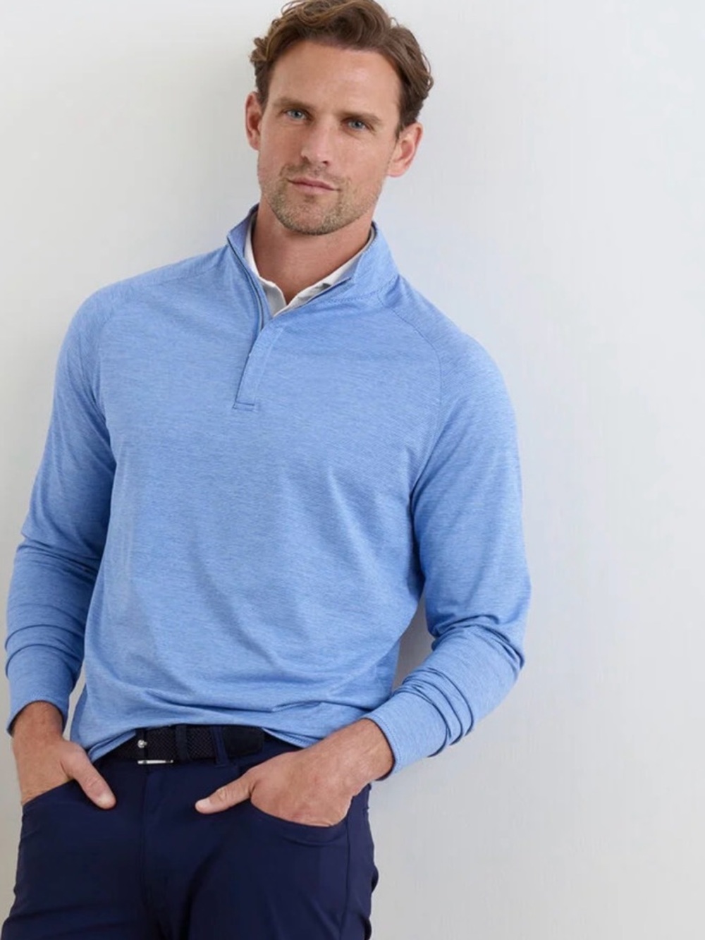 Peter Millar Heathered Light Blue Quarter-Zip Long Sleeve